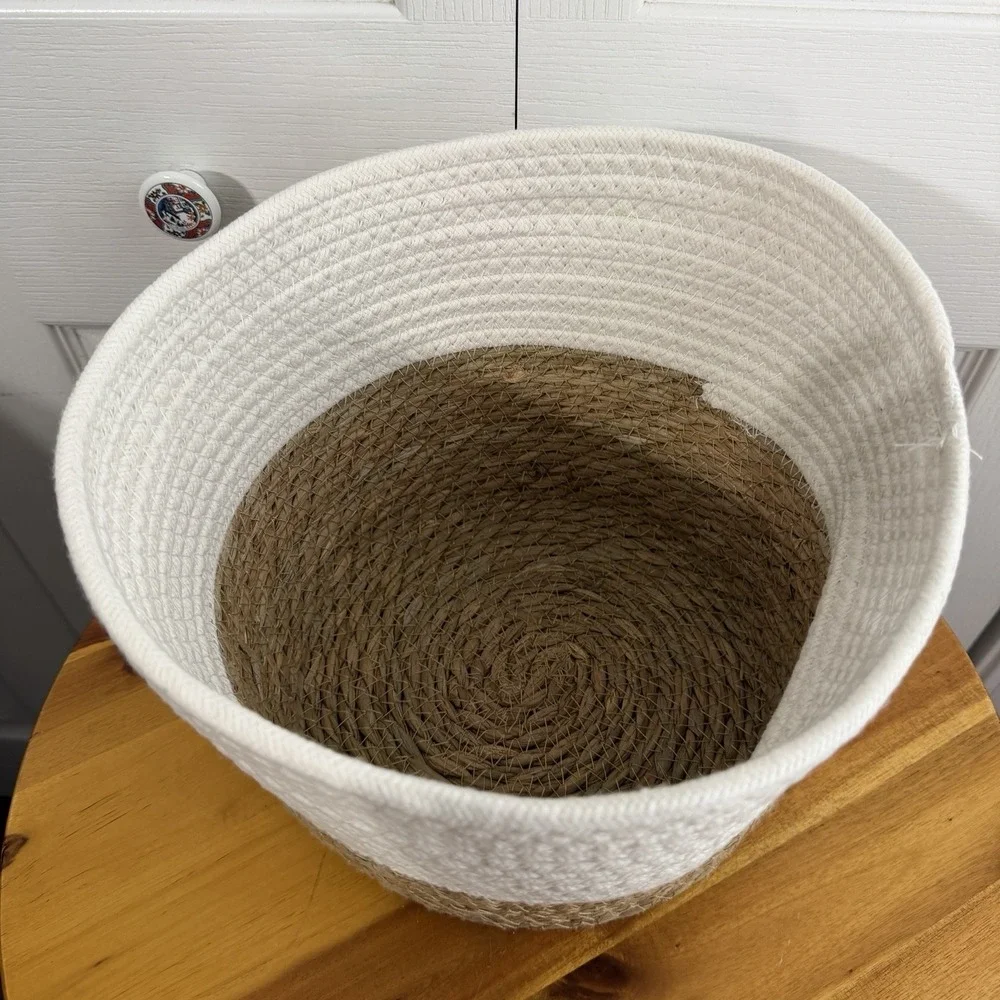 Rope White Natural Seagrass Coiled Storage Basket Utility Decor Any Room Western